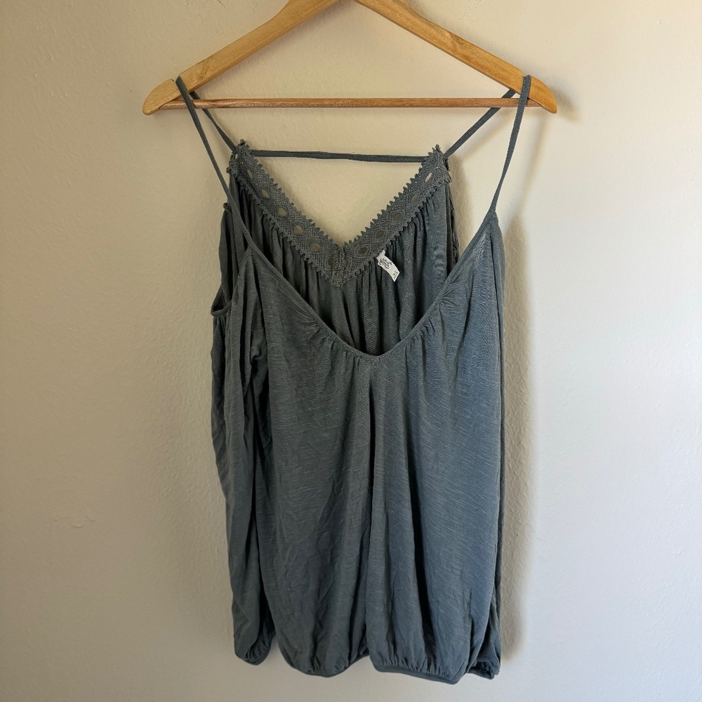 Free People Blouse Top Women's Blue Grey SM Boho Off Shoulder Crochet Festival